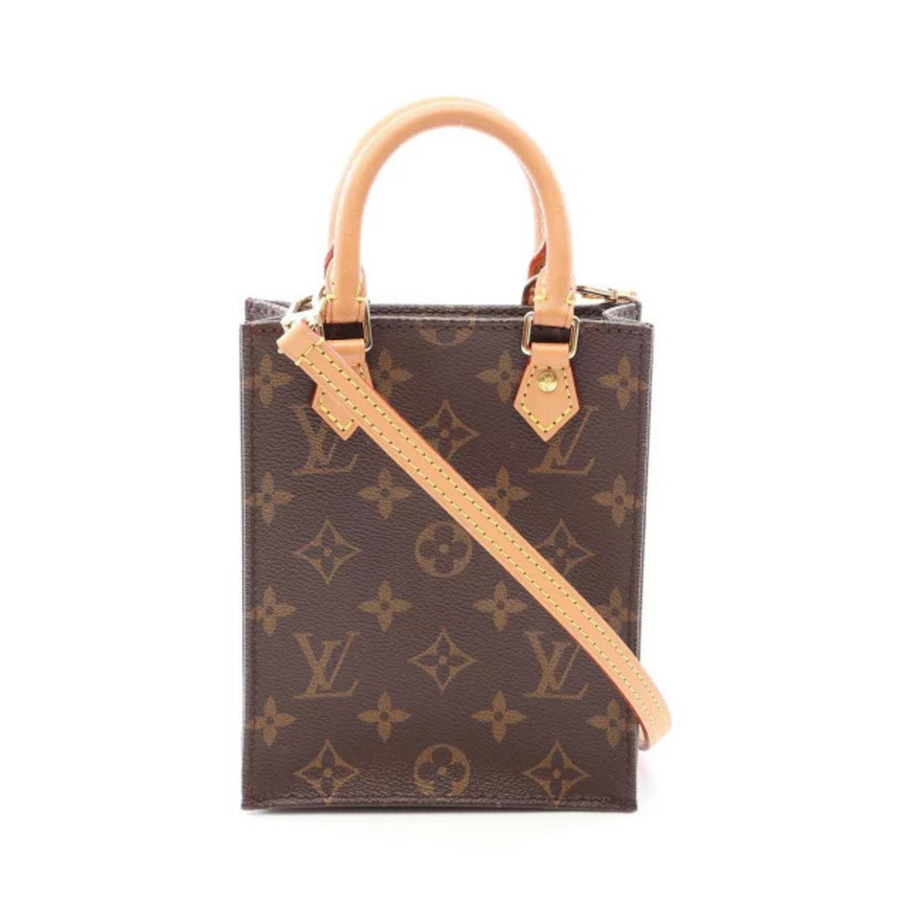 Louis Vuitton Sac Plat Monogram Handbag Canvas Leather Brown